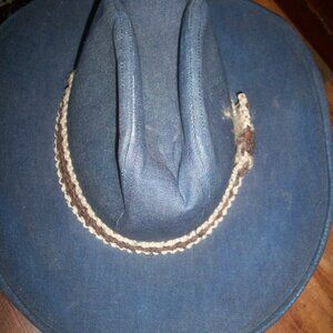 Vintage Rustler Denim Cowboy Western Hat Made in USA Missing Feather Has Wear SM